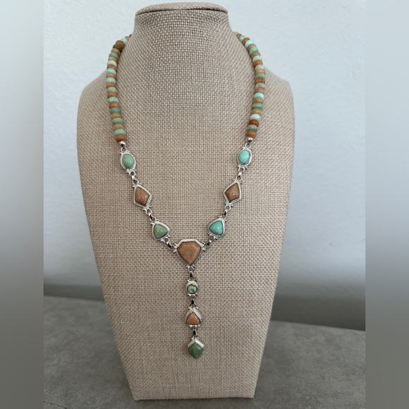 Turquoise and brown bead drop necklace sterling Silver accents by Jay King - Picture 2 of 10